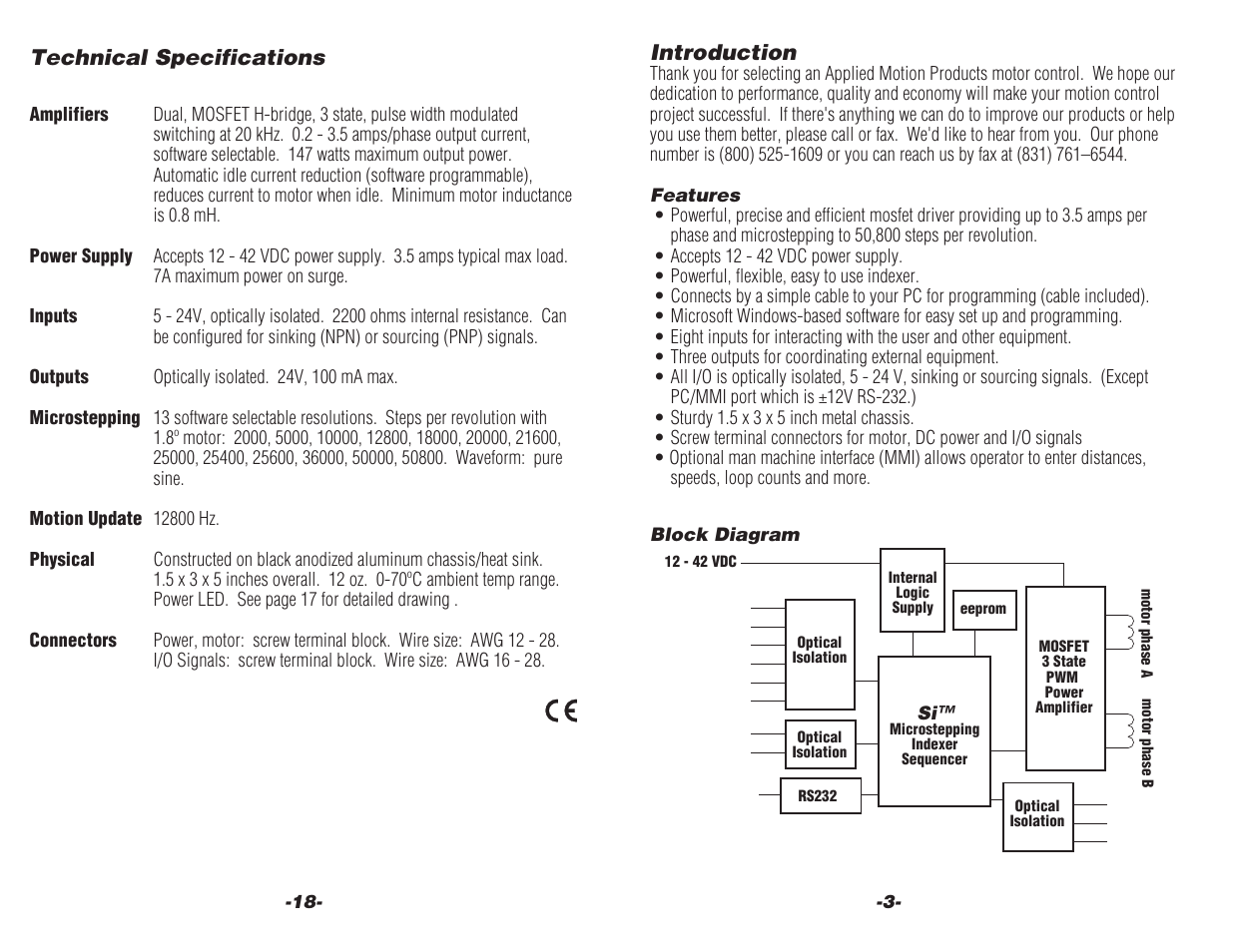 Technical specifications, Introduction | Applied Motion 3540i User Manual | Page 3 / 14