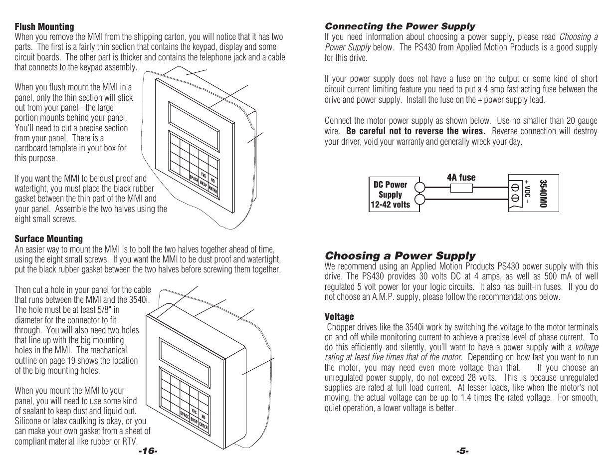 Choosing a power supply, 4a fuse | Applied Motion 3540i User Manual | Page 5 / 14
