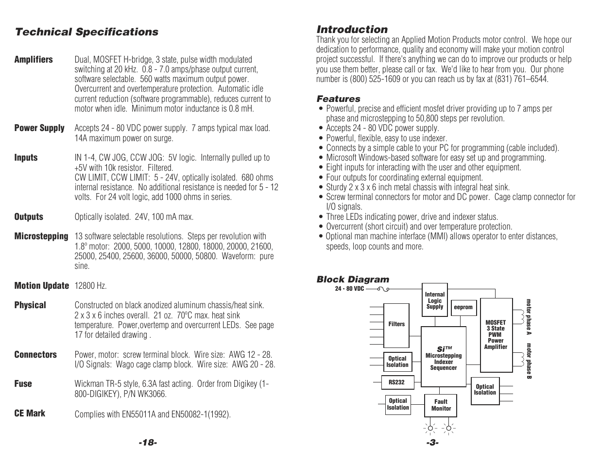 Technical specifications, Introduction | Applied Motion 7080i User Manual | Page 3 / 10