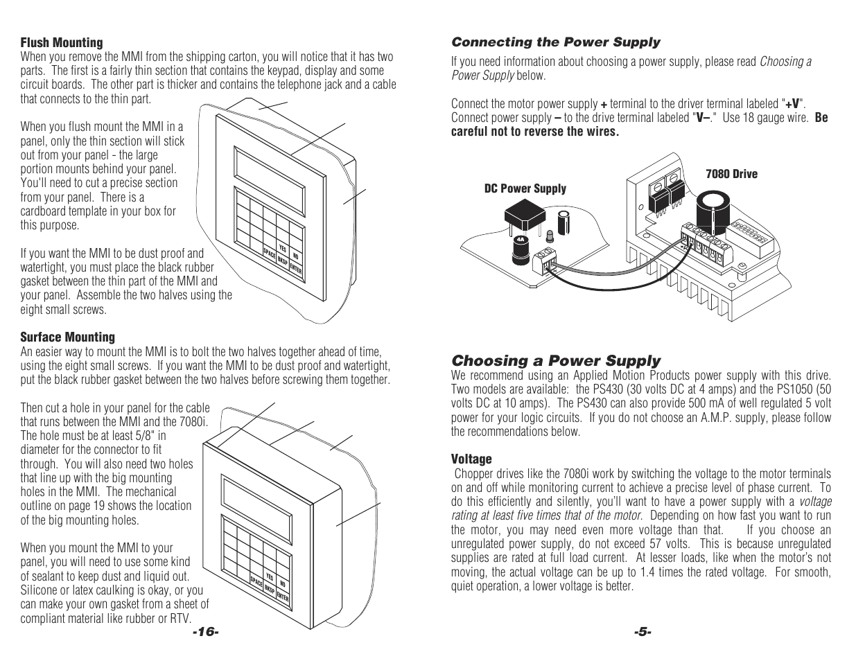 Choosing a power supply, Connecting the power supply | Applied Motion 7080i User Manual | Page 5 / 10