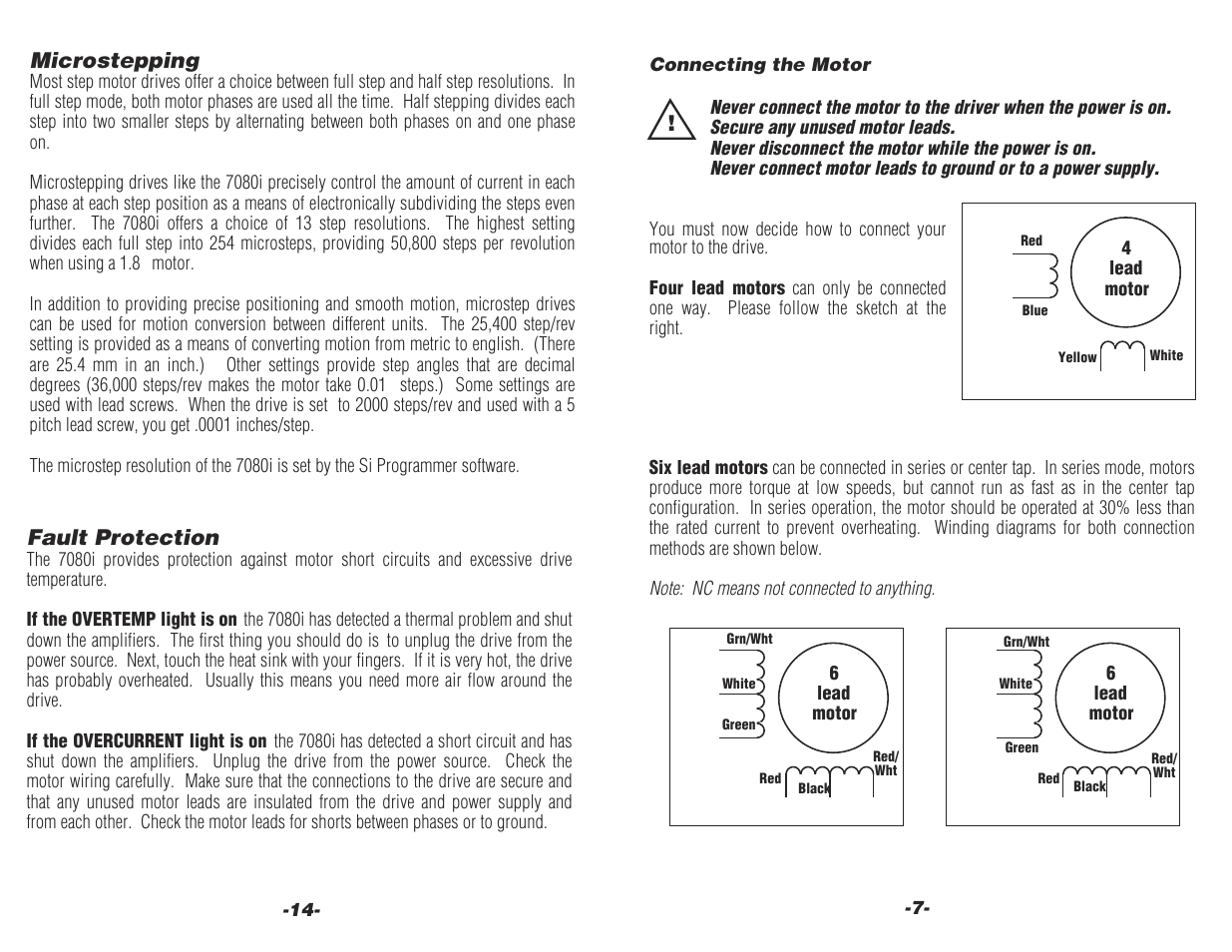 Microstepping, Fault protection | Applied Motion 7080i User Manual | Page 7 / 10