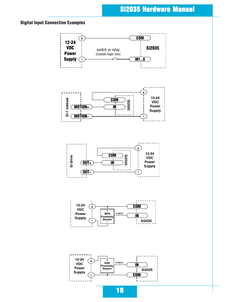Digital input connection examples | Applied Motion Si2035 User Manual | Page 10 / 18