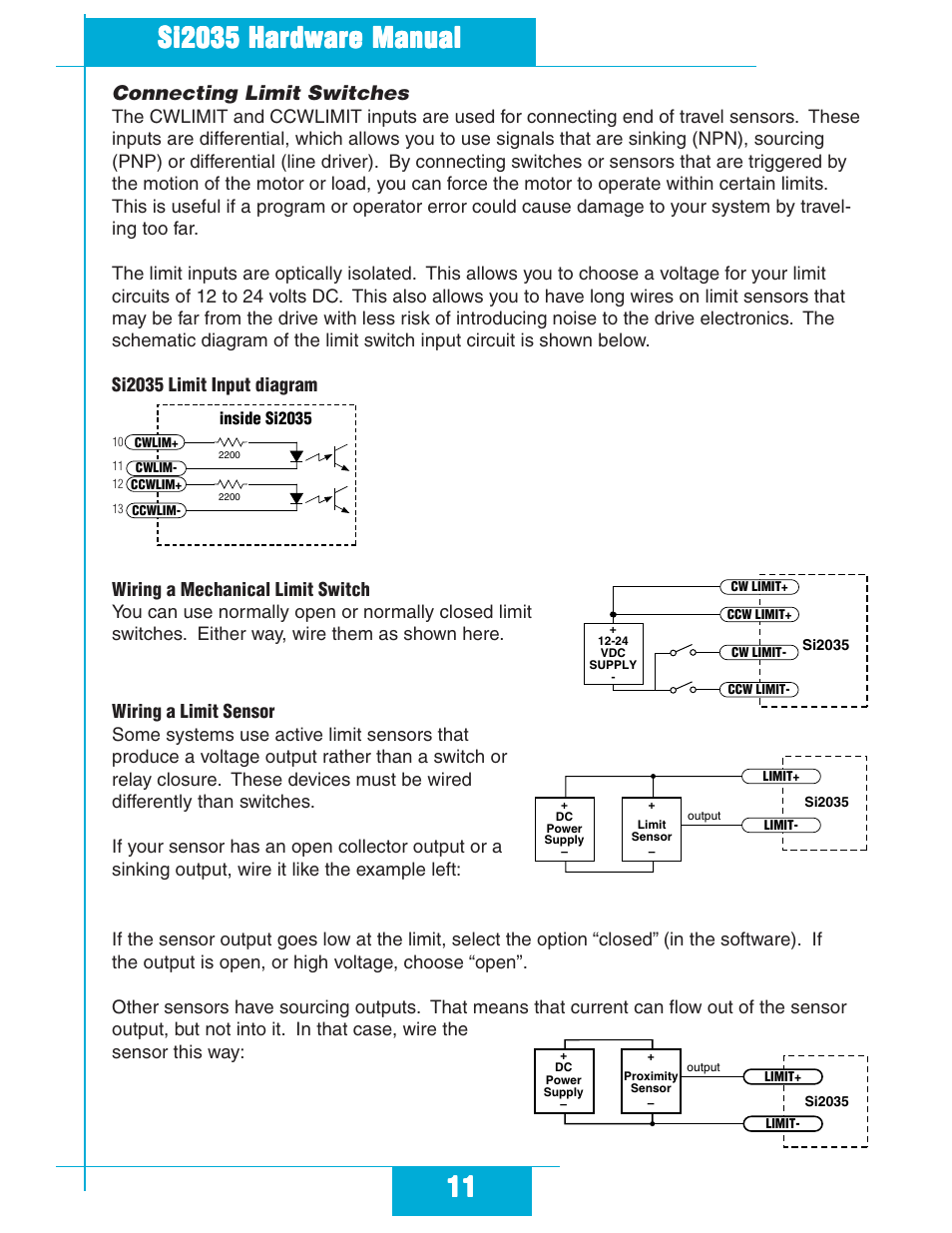 Connecting limit switches | Applied Motion Si2035 User Manual | Page 11 / 18