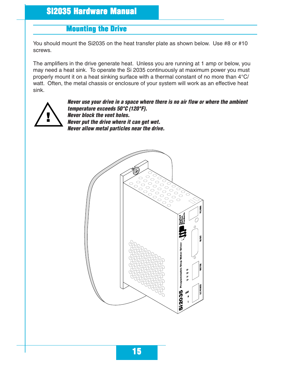 Mounting the drive | Applied Motion Si2035 User Manual | Page 15 / 18