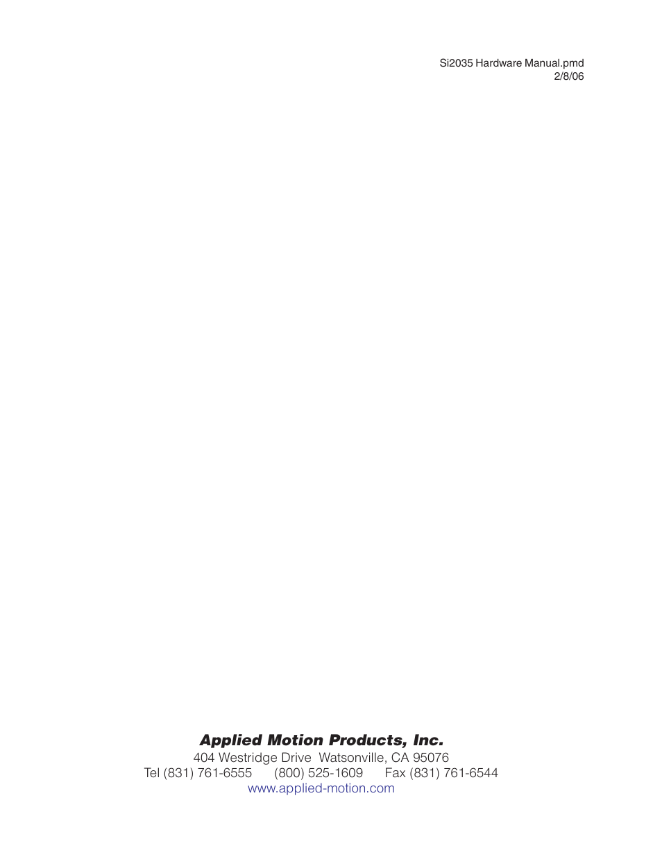 Applied motion products, inc | Applied Motion Si2035 User Manual | Page 18 / 18