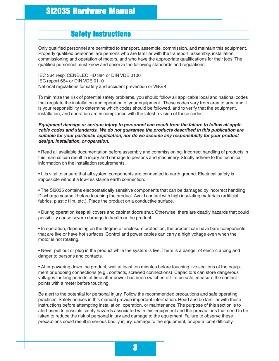Safety instructions | Applied Motion Si2035 User Manual | Page 3 / 18
