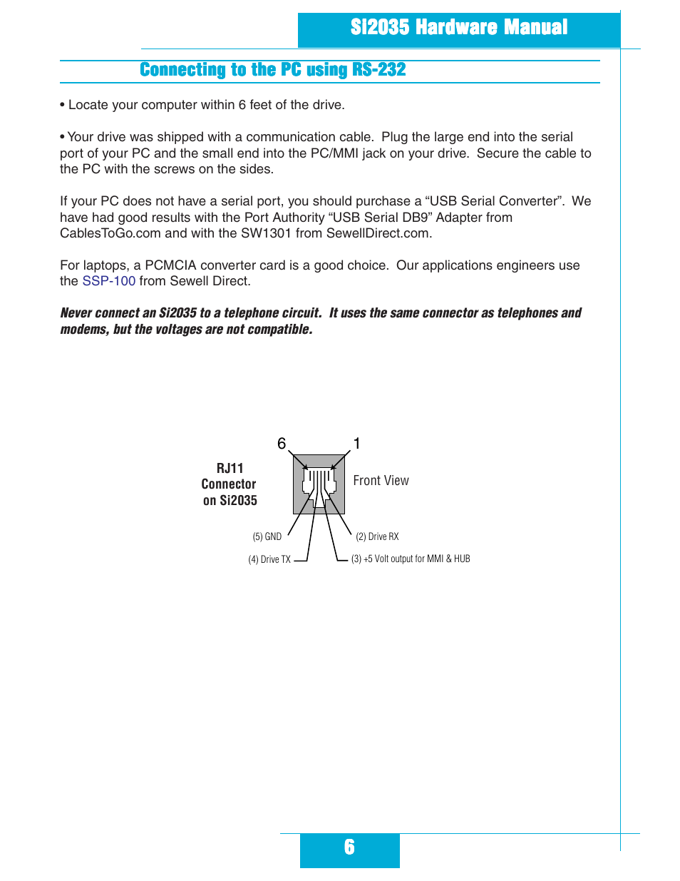 Connecting to the pc using rs-232, Me or xp with a 9 pin serial port (or, Usb serial adapter | Applied Motion Si2035 User Manual | Page 6 / 18