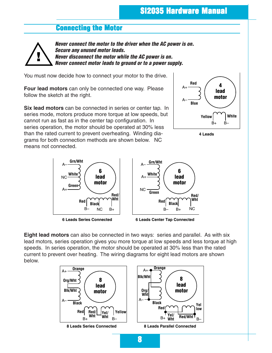 Connecting the motor | Applied Motion Si2035 User Manual | Page 8 / 18