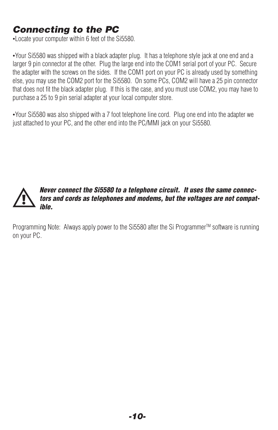 Connecting to the pc | Applied Motion Si5580 User Manual | Page 10 / 24