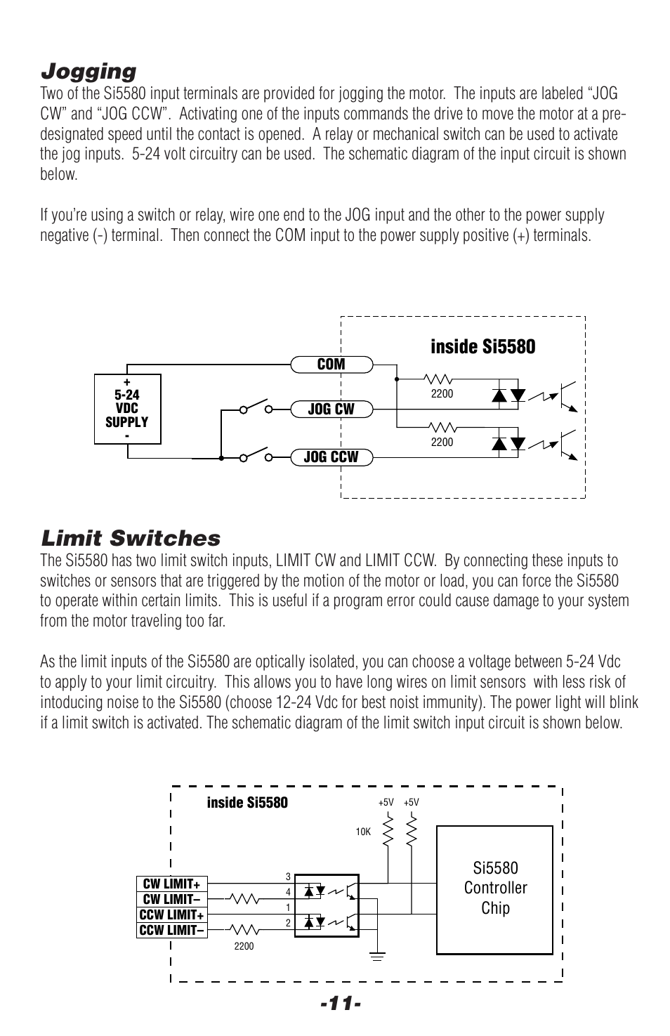Jogging, Limit switches, Inside si5580 | Applied Motion Si5580 User Manual | Page 11 / 24