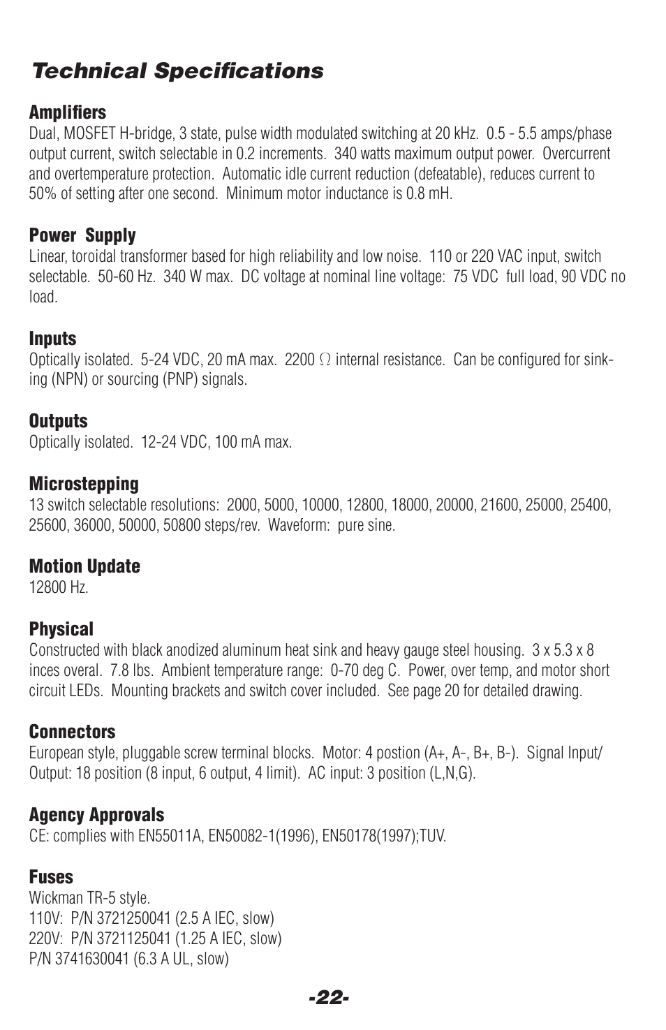Technical specifications | Applied Motion Si5580 User Manual | Page 22 / 24