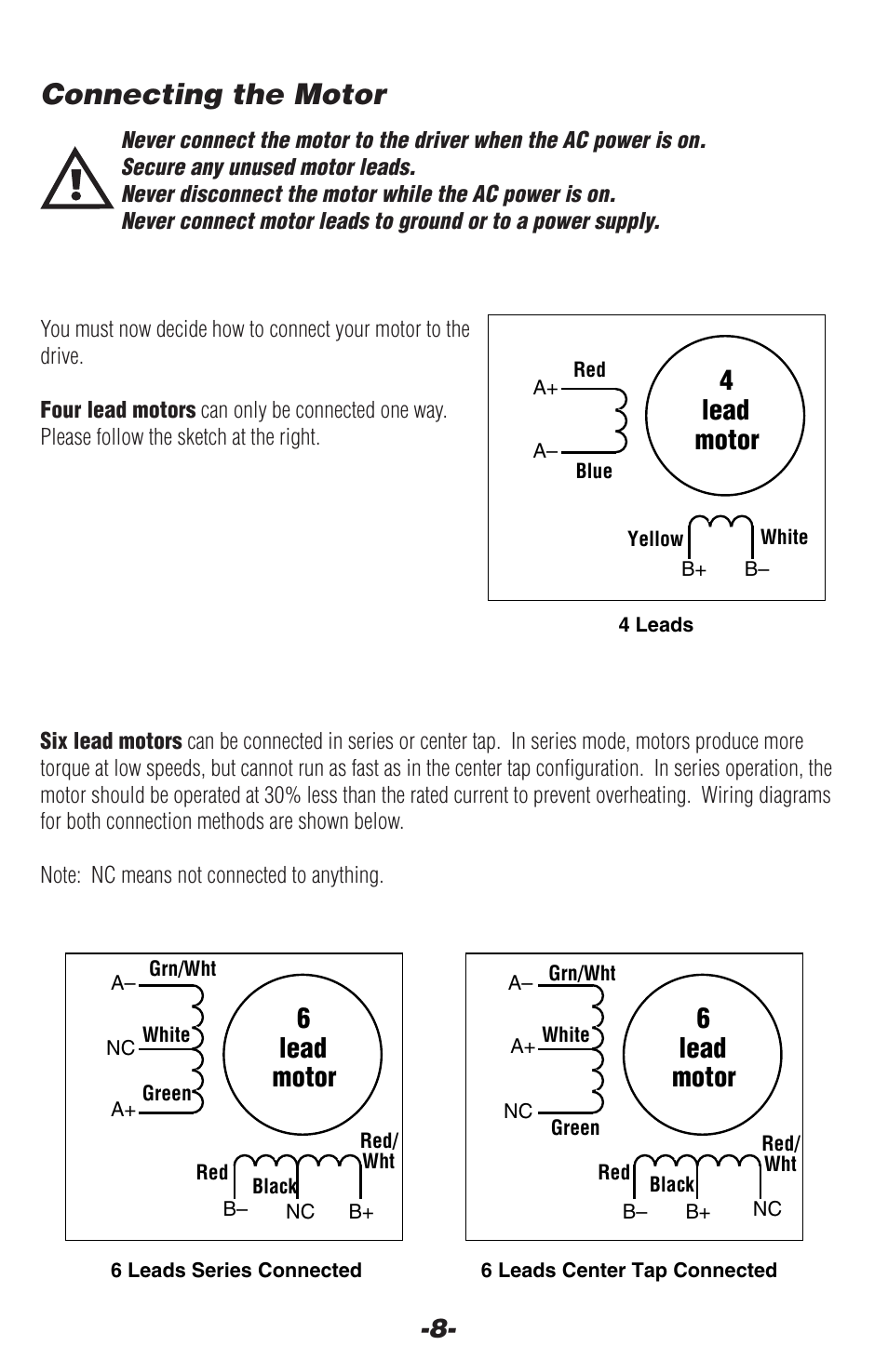 Connecting the motor, 6lead motor, 4lead motor | Applied Motion Si5580 User Manual | Page 8 / 24