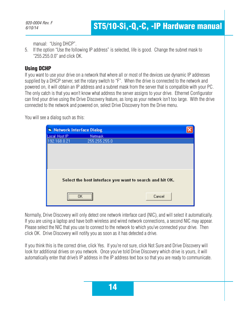 Using dchp | Applied Motion ST10-C-CE User Manual | Page 14 / 52