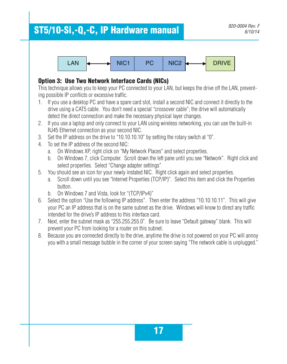 Option 3: use two network interface cards (nics) | Applied Motion ST10-C-CE User Manual | Page 17 / 52