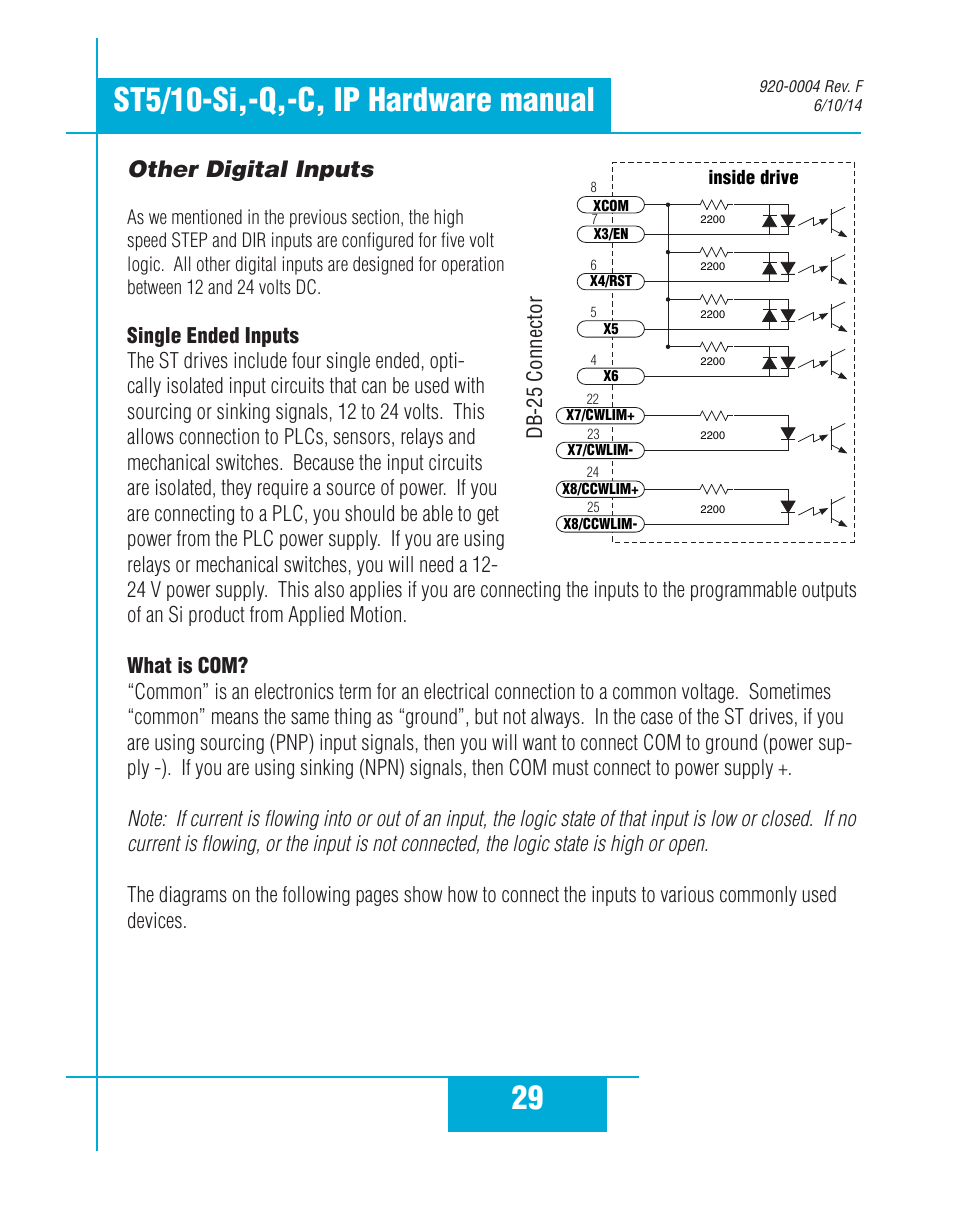 Other digital inputs | Applied Motion ST10-C-CE User Manual | Page 29 / 52