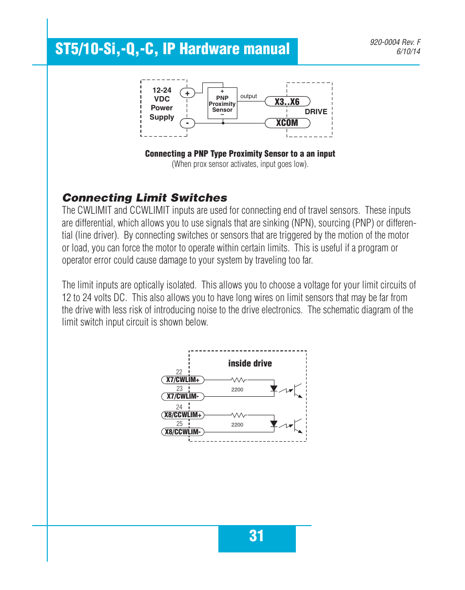 Connecting limit switches | Applied Motion ST10-C-CE User Manual | Page 31 / 52