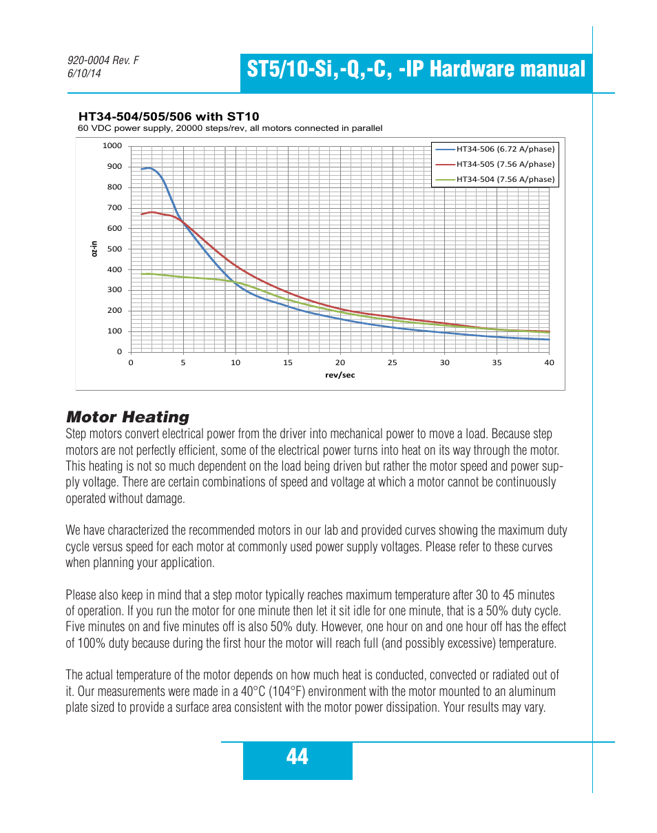 Motor heating | Applied Motion ST10-C-CE User Manual | Page 44 / 52