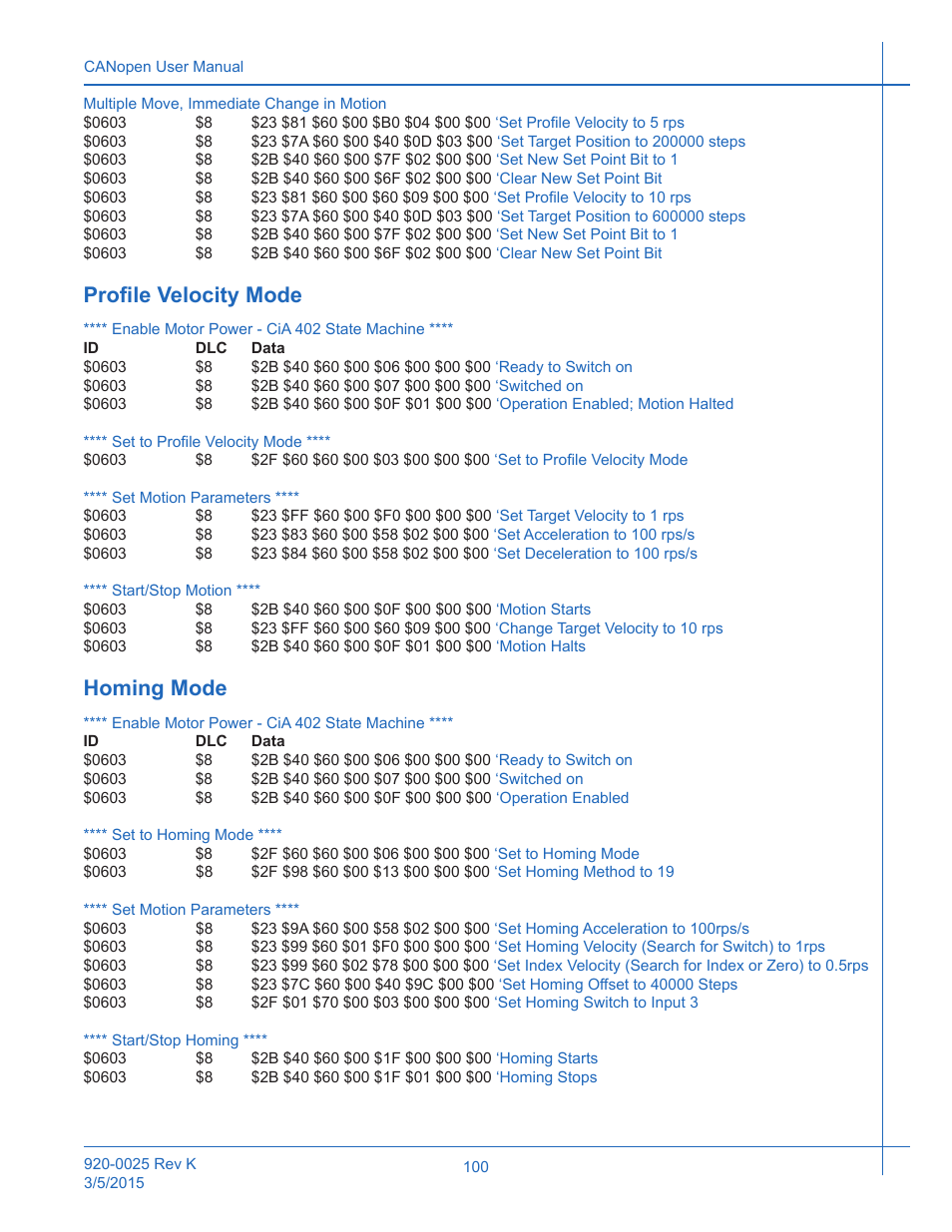 Profile velocity mode, Homing mode, Profile velocity mode homing mode | Applied Motion ST10-C-CE User Manual | Page 100 / 101