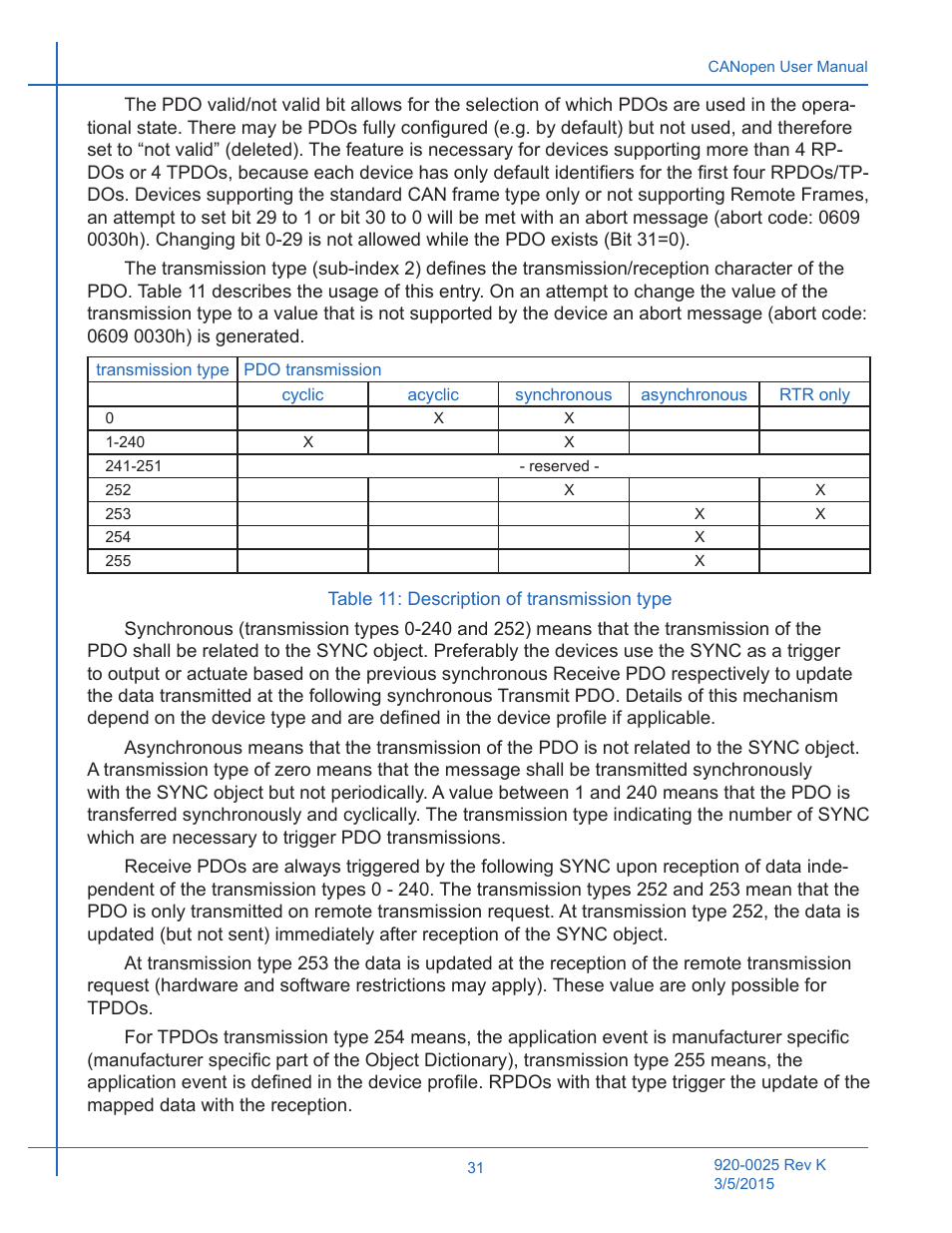 Table 11: description of transmission type | Applied Motion ST10-C-CE User Manual | Page 31 / 101