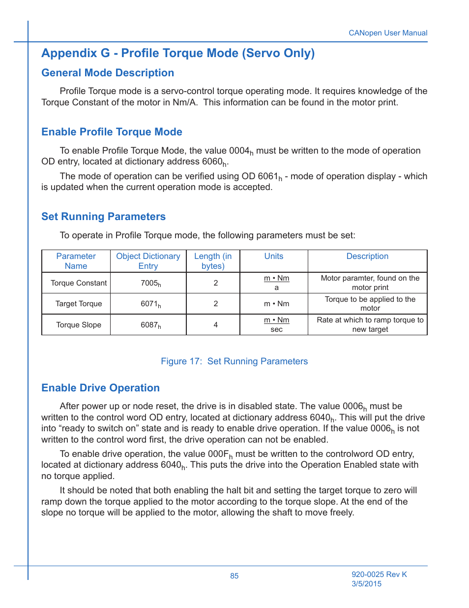 Figure 17, Appendix g - profile torque mode (servo only), General mode description | Enable profile torque mode, Set running parameters, Enable drive operation | Applied Motion ST10-C-CE User Manual | Page 85 / 101