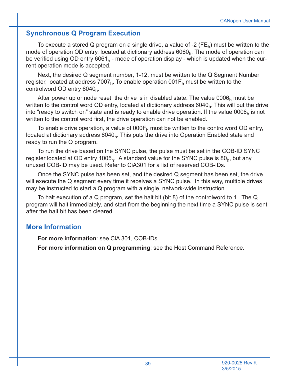 Synchronous q program execution, More information, Synchronous q program execution more information | Applied Motion ST10-C-CE User Manual | Page 89 / 101