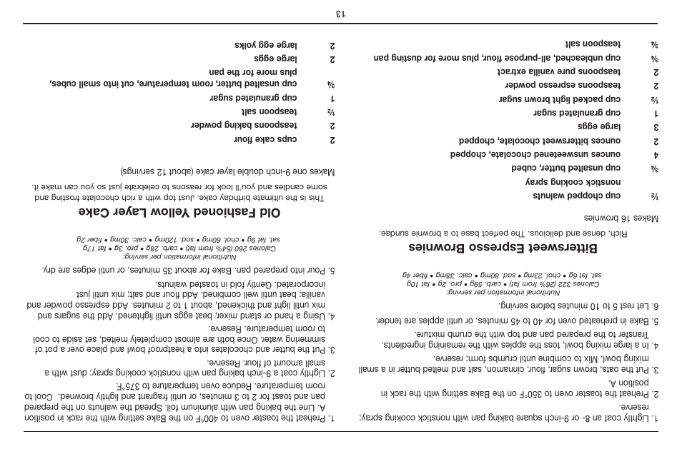 Bittersweet espr esso br ownies, Old f ashioned y ellow layer cake | Cuisinart CUSTOM CLASSIC TOB-40 User Manual | Page 12 / 25