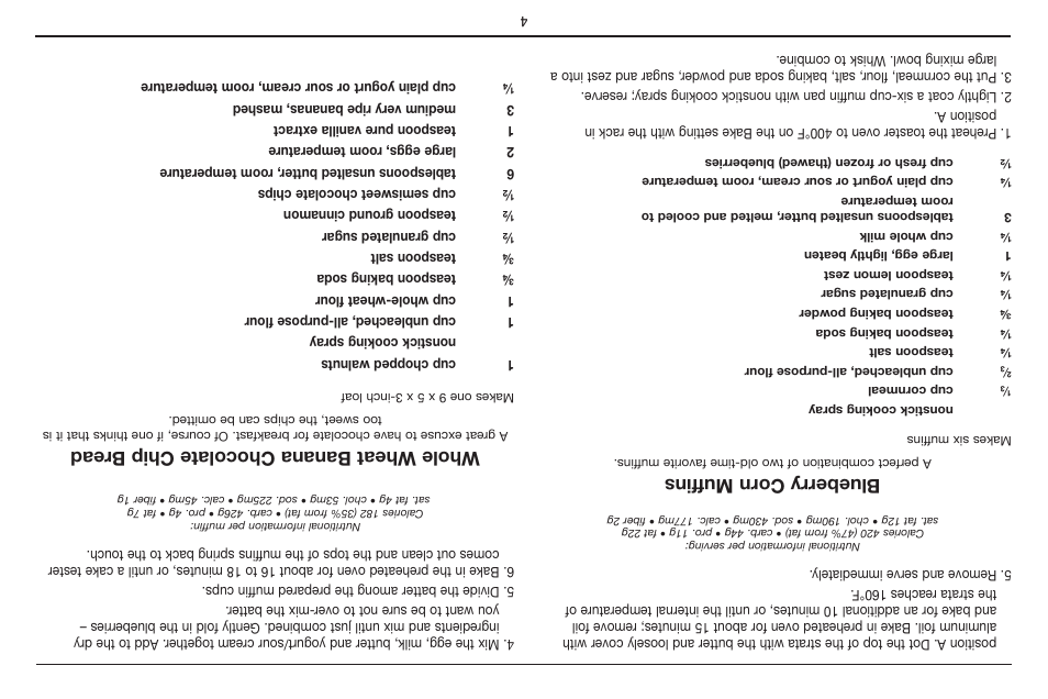 Blueberry cor n muf fins, Whole wheat banana chocolate chip br ead | Cuisinart CUSTOM CLASSIC TOB-40 User Manual | Page 21 / 25