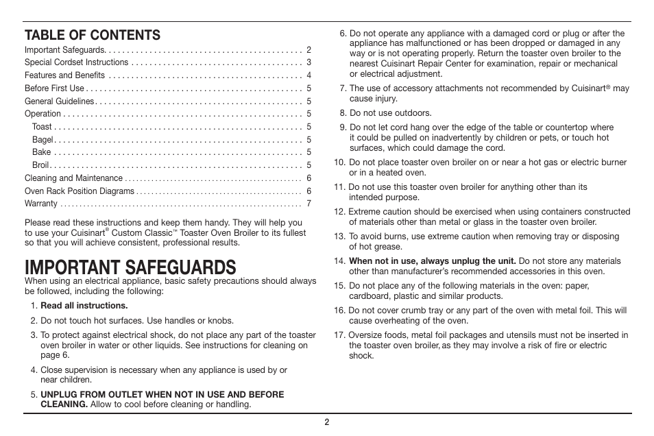 Cuisinart CUSTOM CLASSIC TOB-40 User Manual | Page 3 / 25