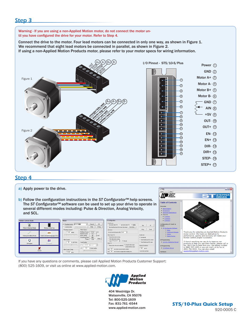 Step 3, Step 4, St5/10-plus quick setup | Applied Motion ST10-Plus User Manual | Page 2 / 2