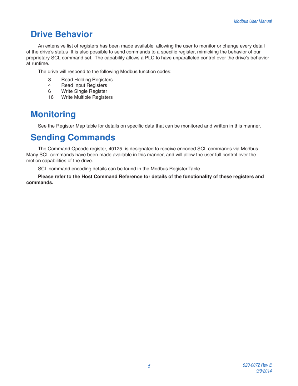 Drive behavior, Monitoring, Sending commands | Applied Motion ST10-Q-NE User Manual | Page 5 / 11