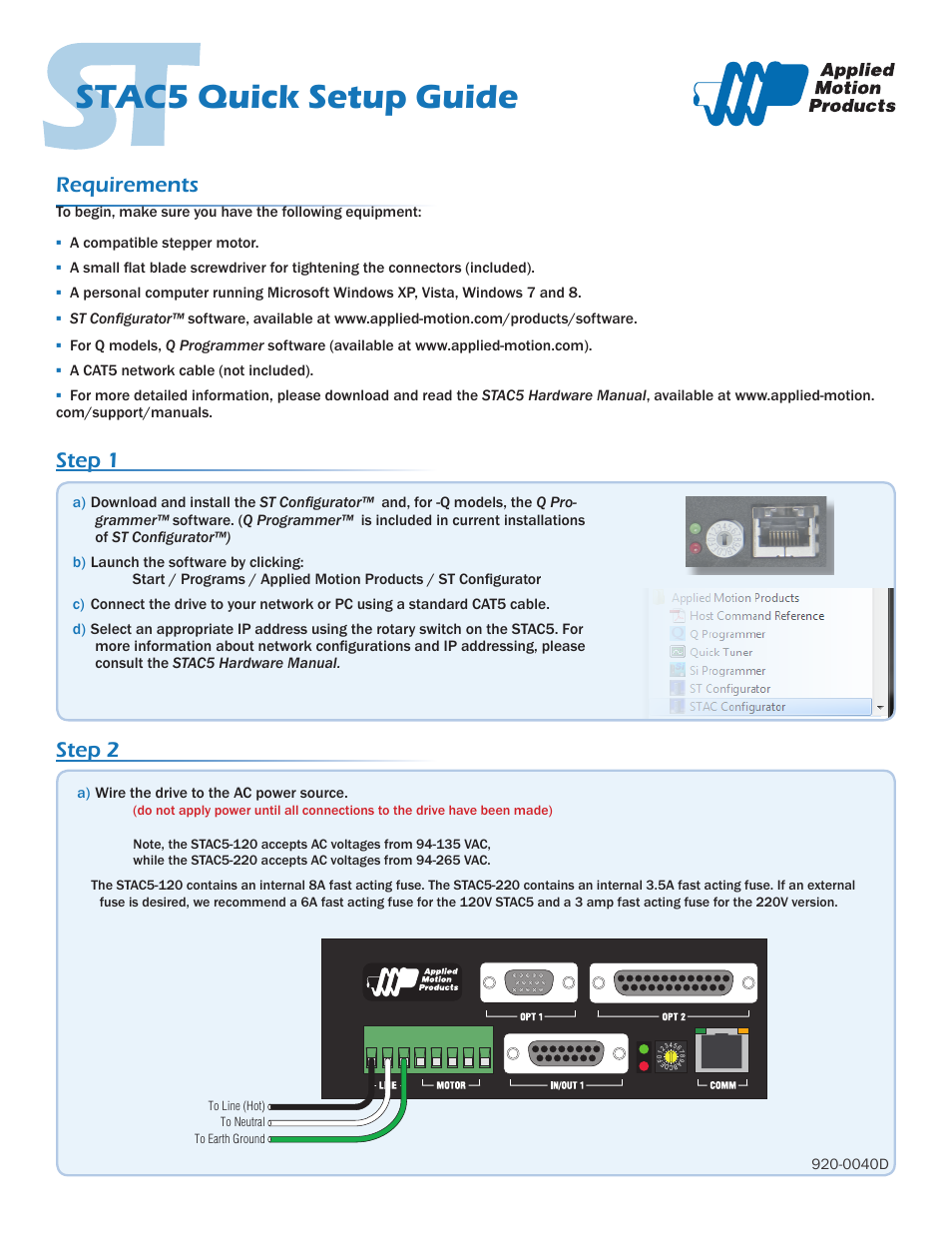 Applied Motion STAC5-IP-E120 User Manual | 2 pages