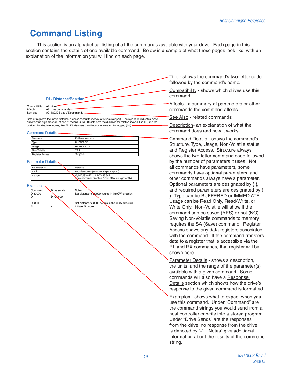 Command listing | Applied Motion RS-232 User Manual | Page 19 / 320