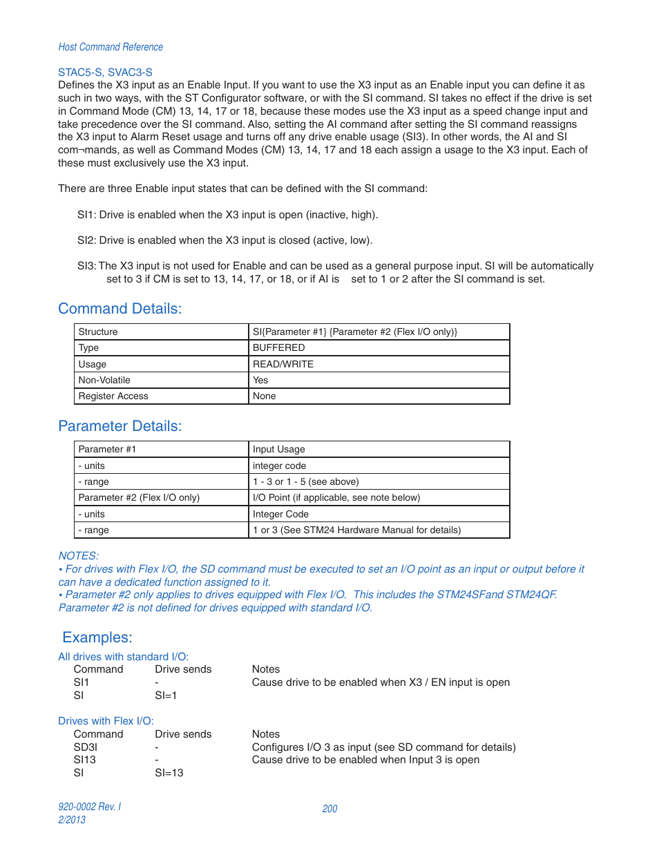 Command details, Parameter details, Examples | Applied Motion RS-232 User Manual | Page 200 / 320