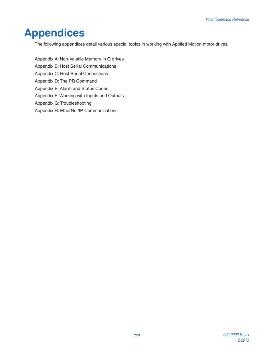Appendices | Applied Motion RS-232 User Manual | Page 239 / 320