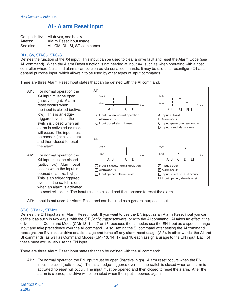 Ai - alarm reset input | Applied Motion RS-232 User Manual | Page 24 / 320
