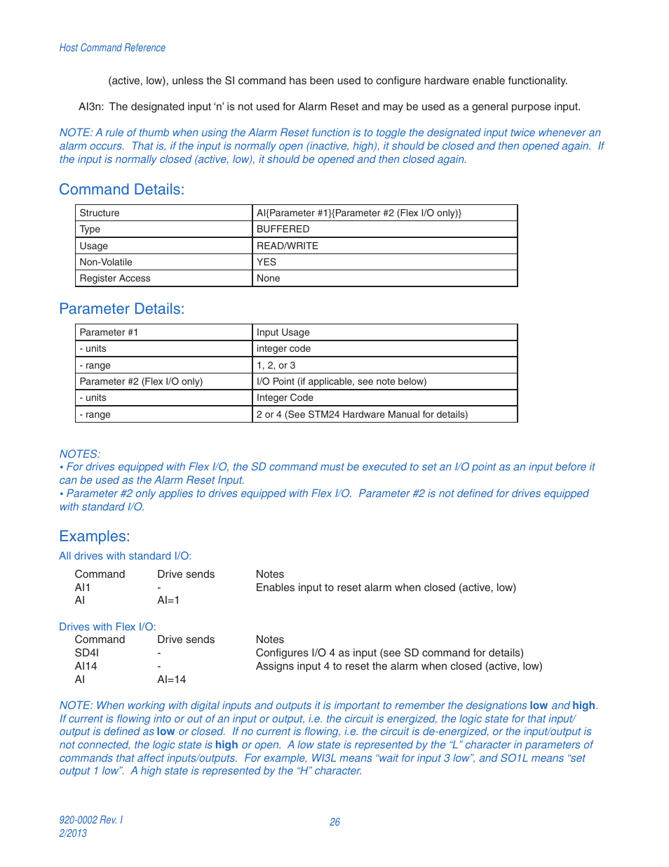 Command details, Parameter details, Examples | Applied Motion RS-232 User Manual | Page 26 / 320