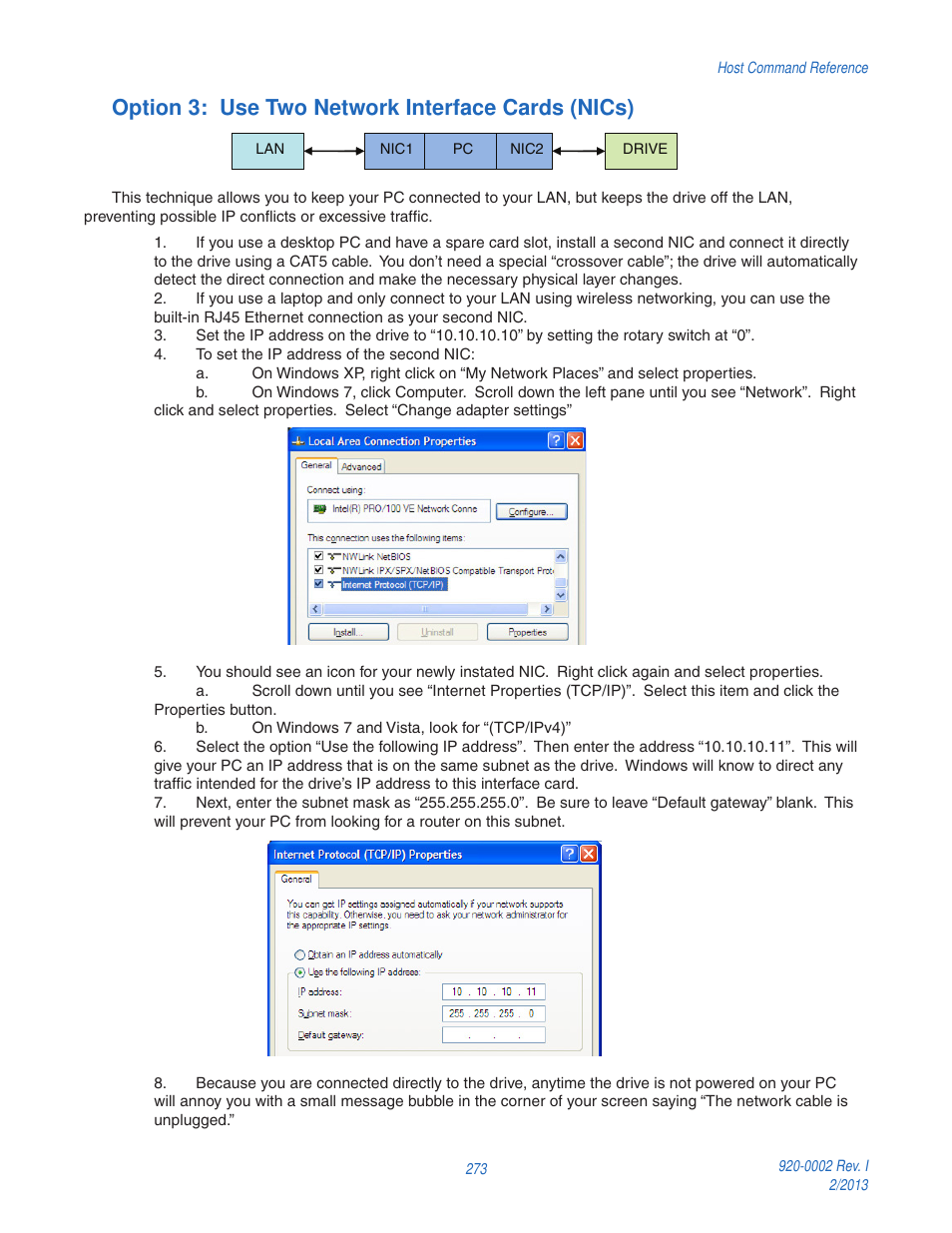 Option 3: use two network interface cards (nics) | Applied Motion RS-232 User Manual | Page 273 / 320