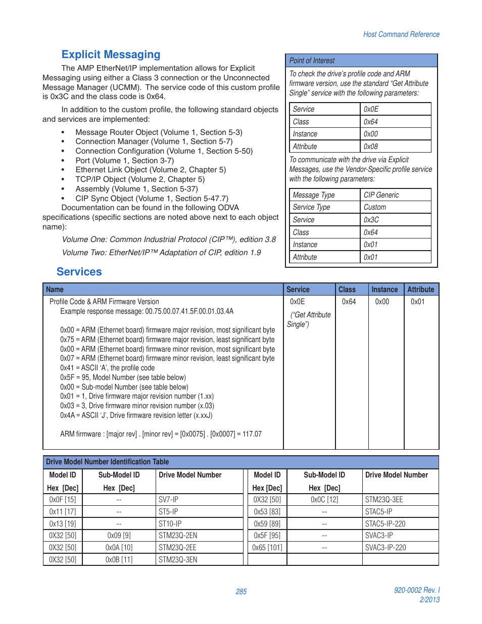 Explicit messaging, Services | Applied Motion RS-232 User Manual | Page 285 / 320