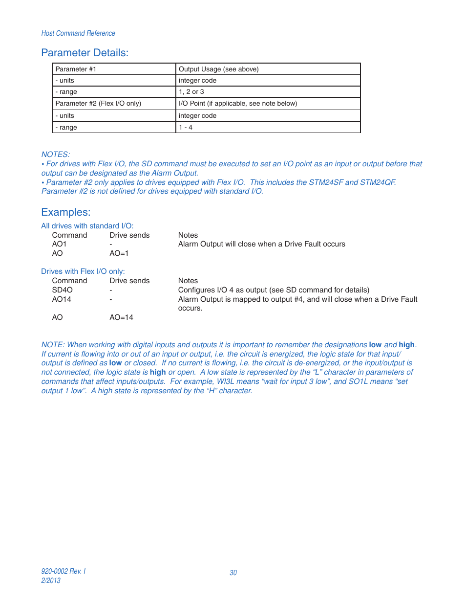 Parameter details, Examples | Applied Motion RS-232 User Manual | Page 30 / 320