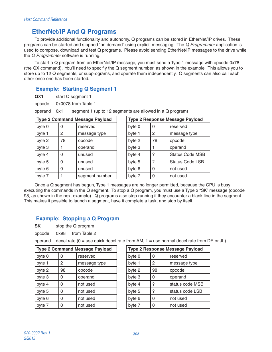 Ethernet/ip and q programs | Applied Motion RS-232 User Manual | Page 308 / 320