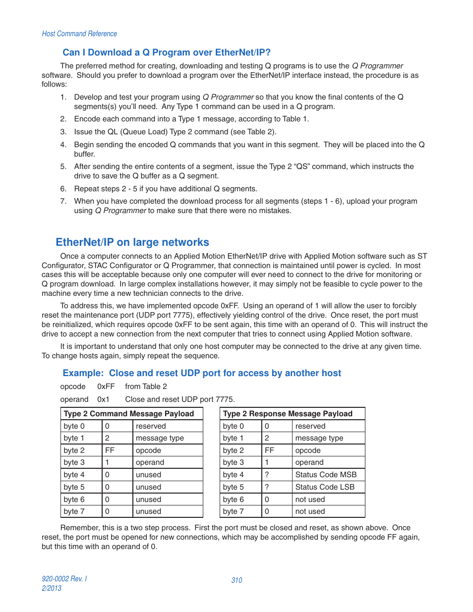 Ethernet/ip on large networks | Applied Motion RS-232 User Manual | Page 310 / 320