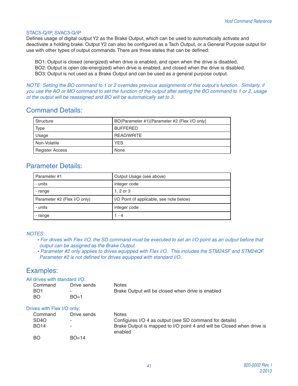 Command details, Parameter details, Examples | Applied Motion RS-232 User Manual | Page 41 / 320