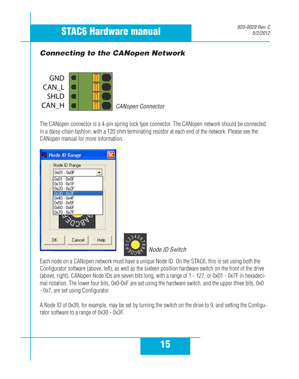 Connecting to the canopen network, 15 stac6 hardware manual | Applied Motion STAC6-C User Manual | Page 15 / 57