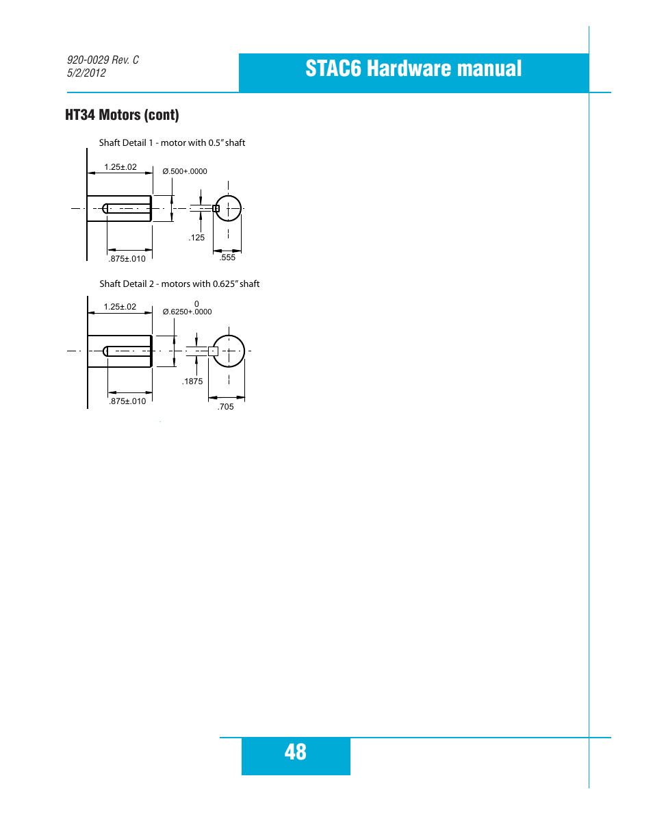 48 stac6 hardware manual, Ht34 motors (cont) | Applied Motion STAC6-C User Manual | Page 48 / 57