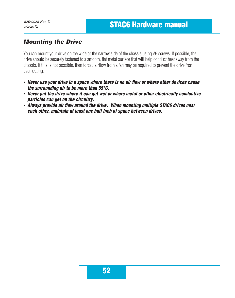 Mounting the drive, 52 stac6 hardware manual | Applied Motion STAC6-C User Manual | Page 52 / 57