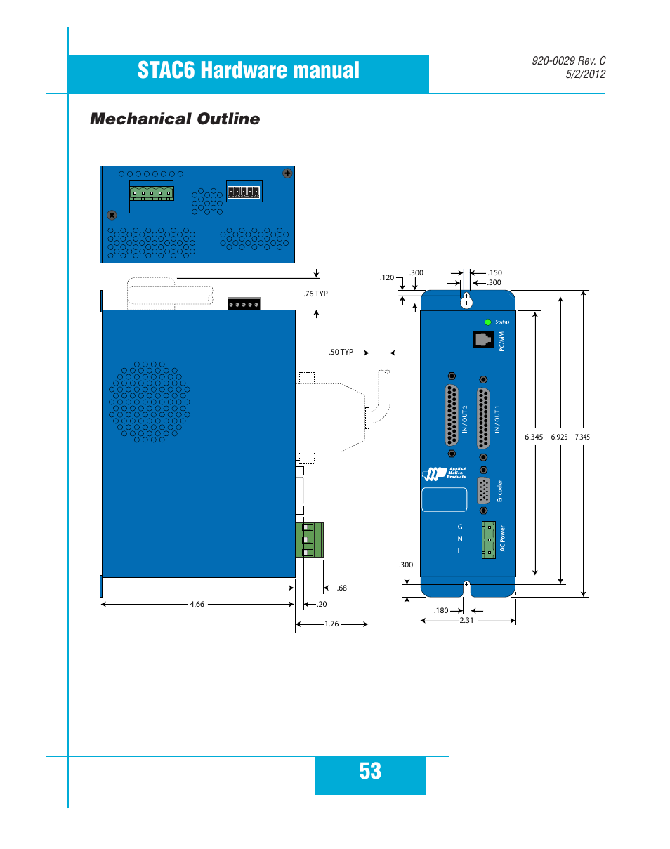 Mechanical outline, 53 stac6 hardware manual | Applied Motion STAC6-C User Manual | Page 53 / 57