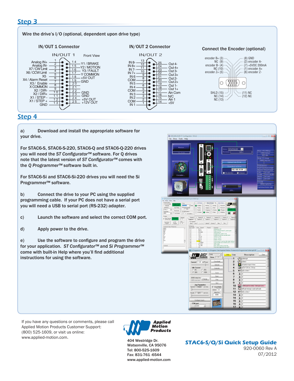 Step 4, Step 3, Stac6-s/q/si quick setup guide | Applied Motion STAC6-Si User Manual | Page 2 / 2