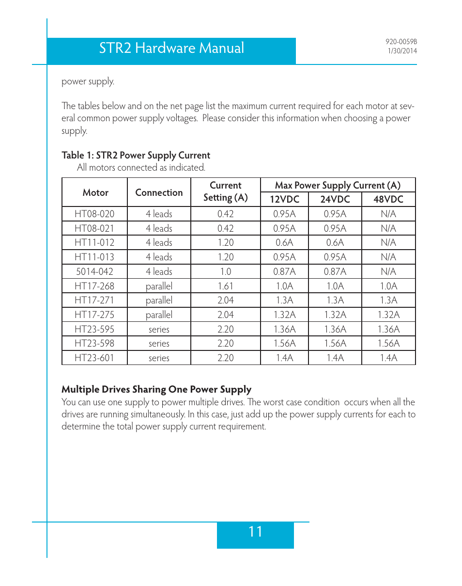 Multiple drives sharing one power supply, 11 str2 hardware manual | Applied Motion STR2 User Manual | Page 11 / 38