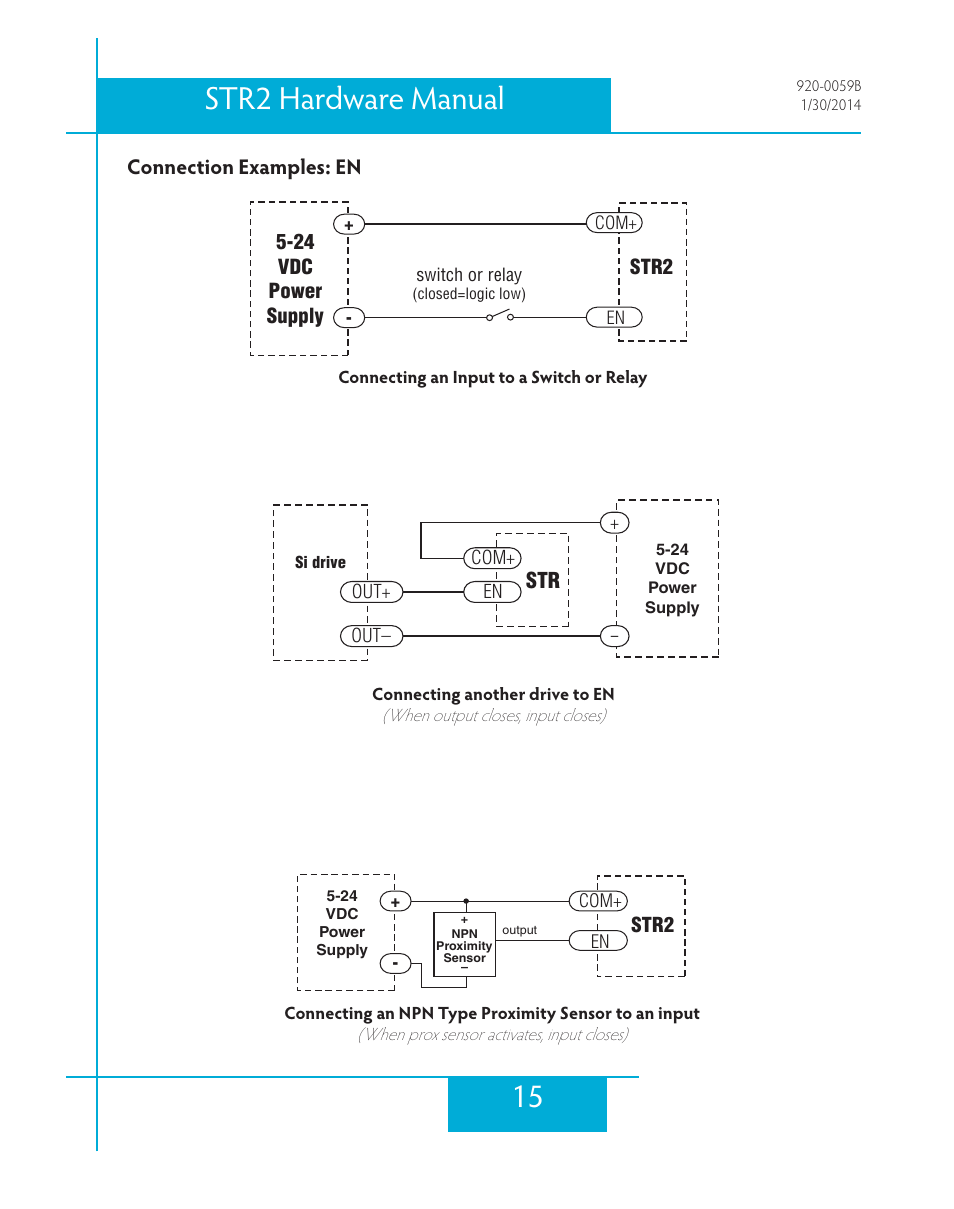 Connection examples: en, 15 str2 hardware manual | Applied Motion STR2 User Manual | Page 15 / 38