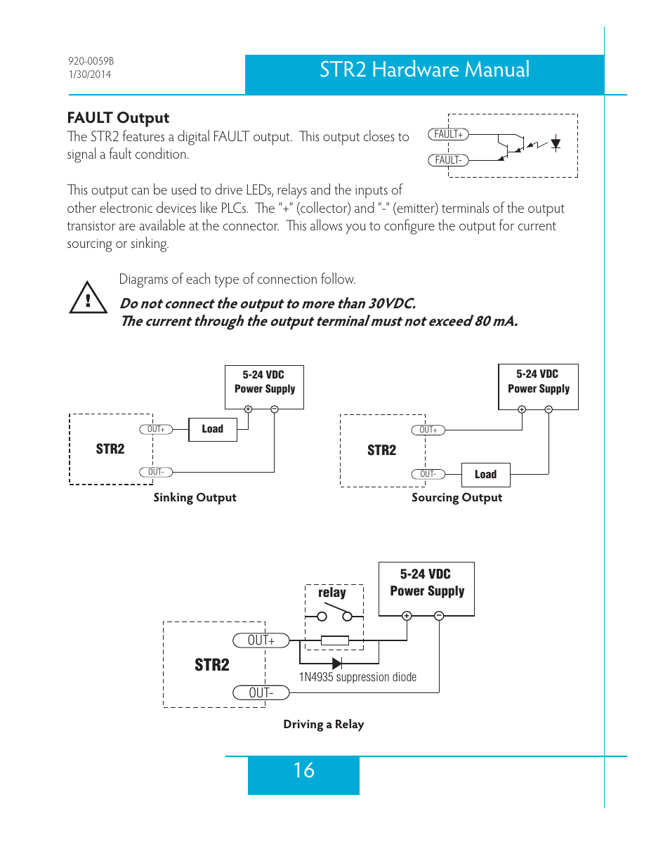 Fault output, 16 str2 hardware manual, Str2 | Applied Motion STR2 User Manual | Page 16 / 38